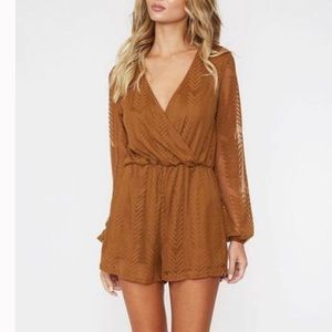 Peach Love California Brown Aztec Romper, M